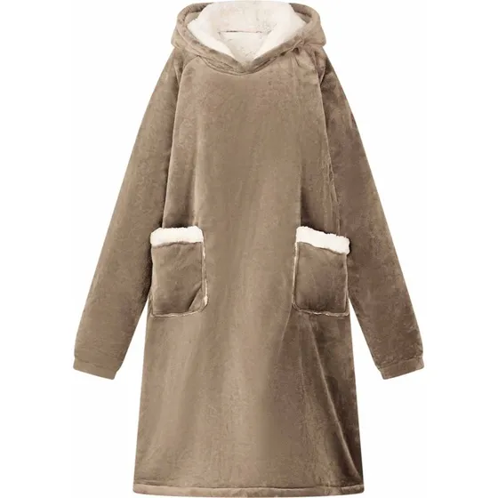 vidaXL Tæppe-hoodie Camel L, Fleece & Flannel