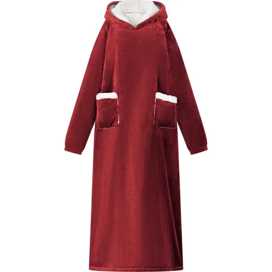 vidaXL Tæppe-hoodie Bordeaux Rød L, Fleece og Flannel
