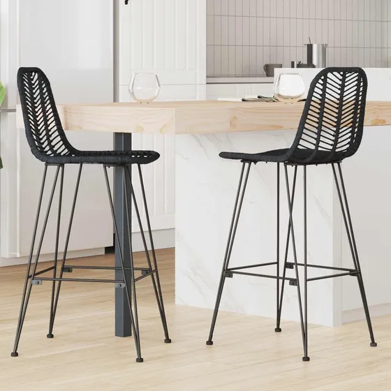 vidaXL Barstol 2 stk Sort 44,5 x 53 x 111 cm Rattan og Jern