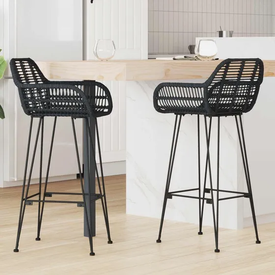 vidaXL Barstol 2 pcs Sort 55 x 52 x 105 cm Rattan og Jern