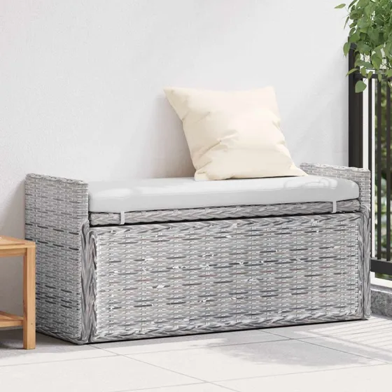 vidaXL Opbevaringsbænk med pude 110 x 40 x 50 cm Hvidvask Rattan