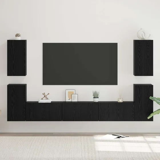 vidaXL TV-møbelsæt Vægmonteret Sort Konstrueret Træ 60x30x30 cm