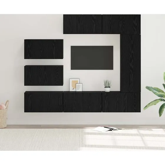 vidaXL TV-møbelsæt 8 stk, sort eg, 30,5 x 30 x 90 cm, konstrueret træ