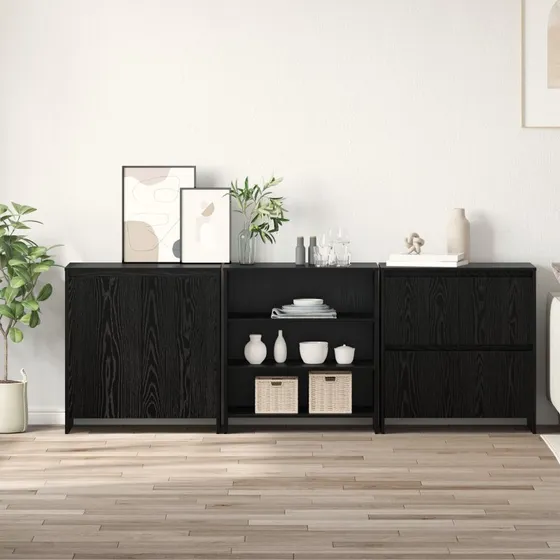vidaXL Sideboard 3-pcs Sort Eg 70x41x75 cm Konstrueret Træ