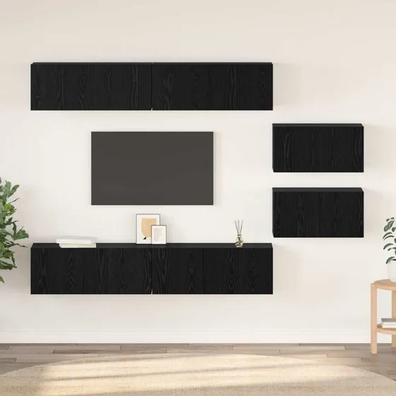 vidaXL TV-møbelsæt Vægmonteret 6 stk Sort eg 80 x 30 x 30,5 cm