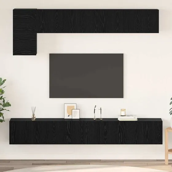 vidaXL TV-møbelsæt 5 stk Vægmonteret Sort eg Konstrueret træ 100 x 30 x 30 cm