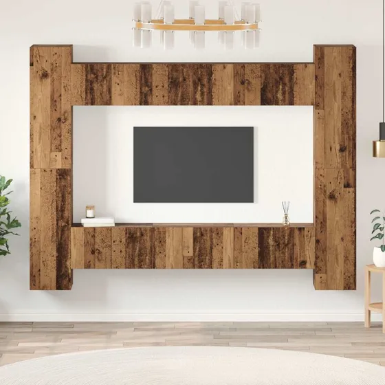 vidaXL Vægmonteret TV-møbelsæt 10 stk, Gammelt træ, 30,5 x 30 x 90 cm