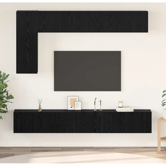 vidaXL TV-møbelsæt 6 stk, vægmonteret, sort eg, 30,5 x 30 x 90 cm