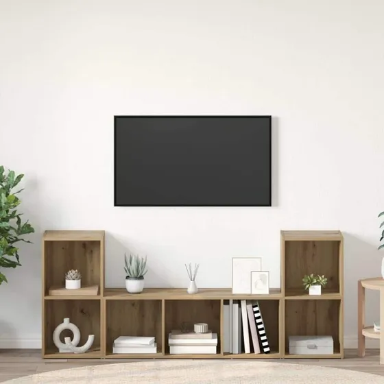 vidaXL TV-møbelsæt 3 stk, brun, konstrueret træ, 107 x 35 x 37 cm