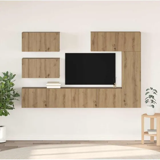 vidaXL Artisan Egetræ TV-møbelsæt 6 stk, Vægmonteret, 30,5 x 30 x 90 cm