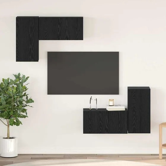 vidaXL Vægmonteret TV-møbelsæt Sort eg 60 x 30 x 30 cm Konstrueret træ