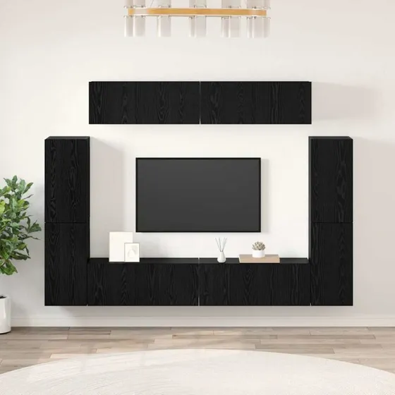 vidaXL TV-møbelsæt 8 stk, Sort eg, 80 x 30 x 30,5 cm, Konstrueret træ