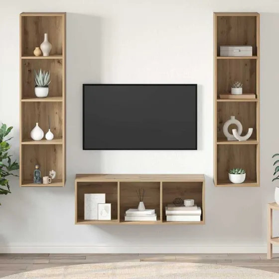 vidaXL Artisan Egetræ Vægmonteret TV-møbelsæt 3 pcs