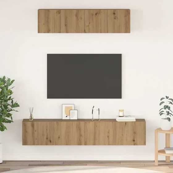 vidaXL Artisan Egetræ Vægmonteret TV-skab 4-pces