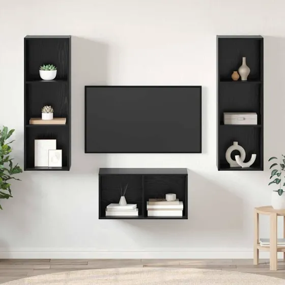 vidaXL TV-møbelsæt Sort eg 37 x 37 x 107 cm Konstrueret træ