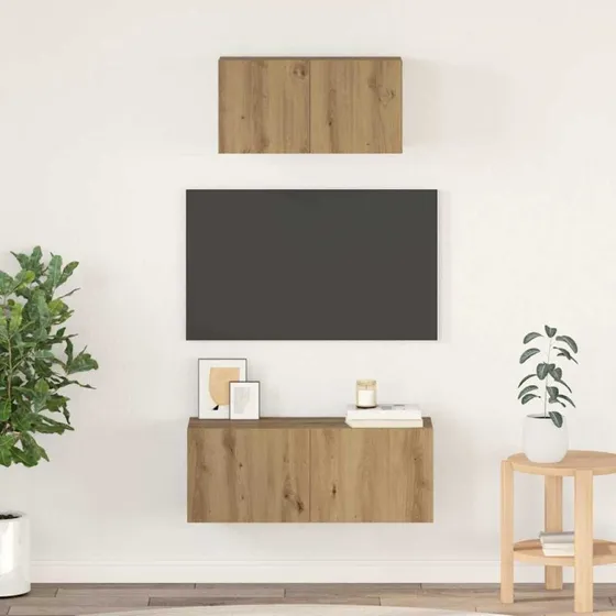 vidaXL Artisan Egetræ Vægmonteret TV-møbelsæt 2 pcs