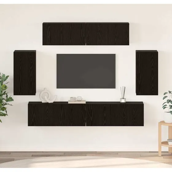 vidaXL TV-møbelsæt 6 stk, Sort eg, 80 x 30 x 30 cm, Vægmonteret Konstrueret træ