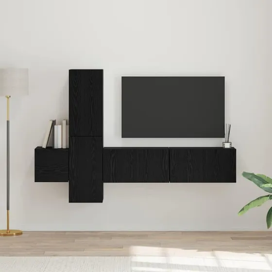 vidaXL TV-møbelsæt 5 stk, sort eg, 181 x 30 x 120 cm, konstrueret træ