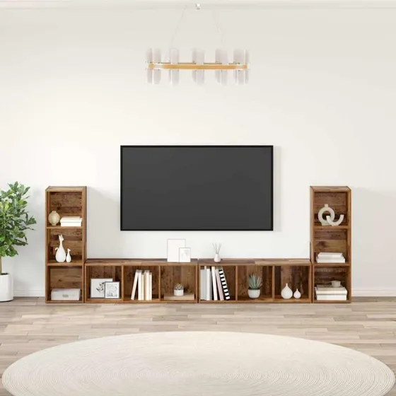 vidaXL TV-møbelsæt 4 stk, gammelt træ, 37 x 35 x 107 cm