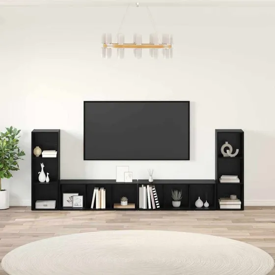 vidaXL TV-møbelsæt 4 stk, Sort, 37 x 35 x 107 cm, Konstrueret træ