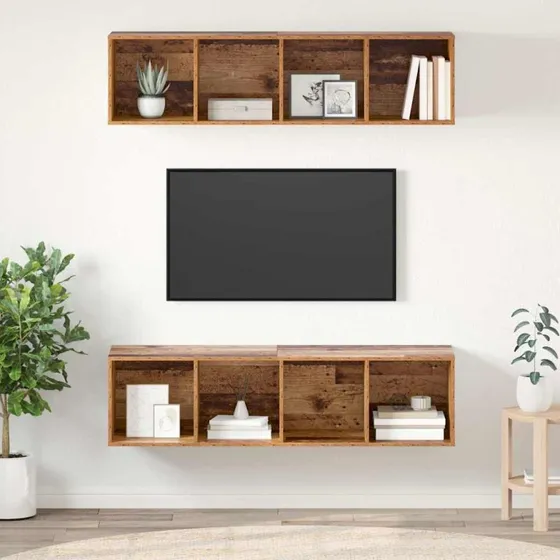 vidaXL Vægmonteret TV-møbelsæt 37 x 37 x 142,5 cm Gammelt træ