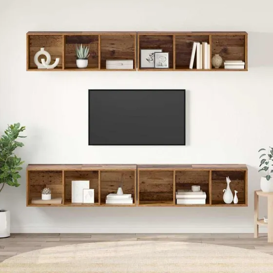 vidaXL TV-møbelsæt 4 stk, gammelt træ, 37 x 37 x 107 cm