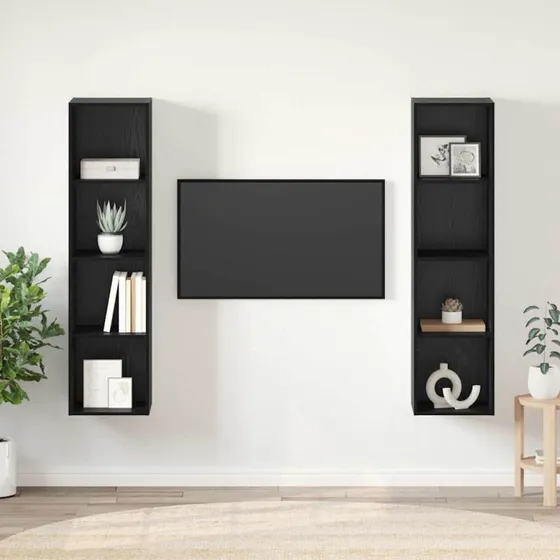 vidaXL TV-møbelsæt 2 stk, Sort, 37 x 37 x 142,5 cm, Konstrueret træ