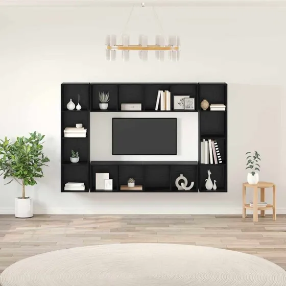 vidaXL TV-møbelsæt 4 stk, Sort, 37 x 37 x 142,5 cm, Konstrueret træ