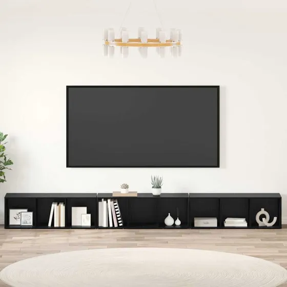 vidaXL TV-møbelsæt 3 stk, Sort, 37 x 35 x 107 cm, Konstrueret træ