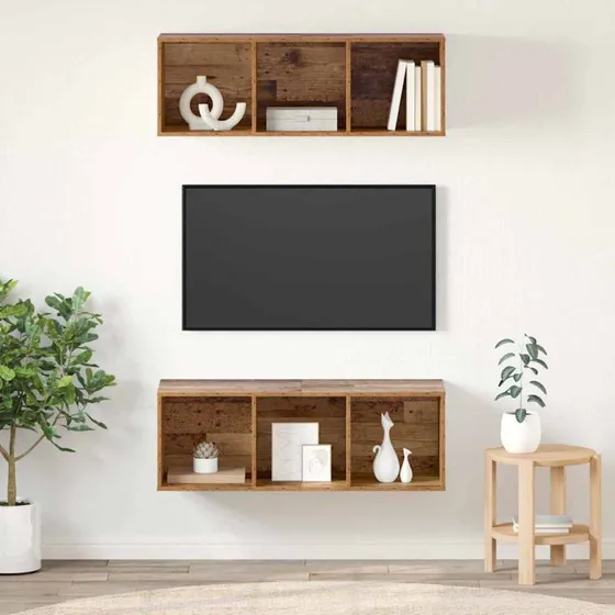 vidaXL Væghængt TV-møbelsæt 2 stk, Gammelt træ, 37 x 37 x 107 cm