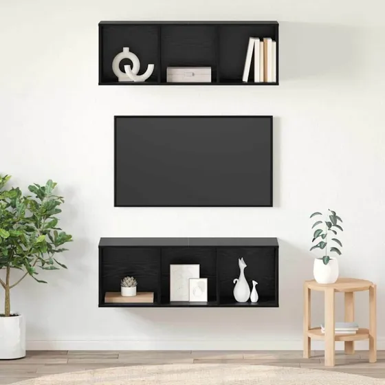 vidaXL Væghængt TV-møbelsæt 2 stk, Sort, 37 x 37 x 107 cm