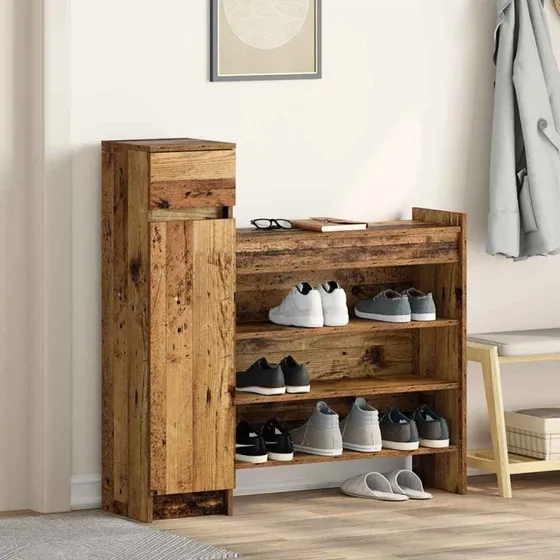 vidaXL Sko skab Gammelt træ 100,5 x 28 x 100 cm Konstrueret træ
