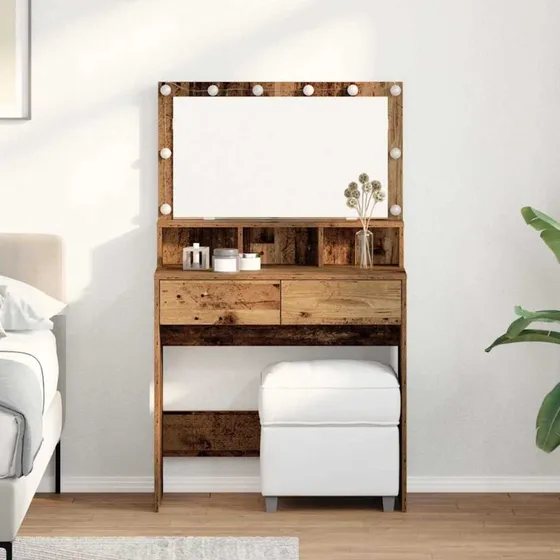 vidaXL Klædeskab Gammelt Træ 80x41x134,5 cm Konstrueret Træ med LED-Lys