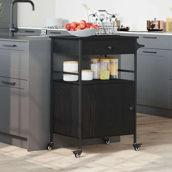 vidaXL Køkkenvogn Sort 56 x 43 x 89,5 cm Konstrueret Træ