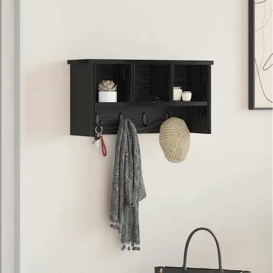 vidaXL Vægmonteret Jakkeholder Sort 50 x 16 x 26 cm Konstrueret Træ