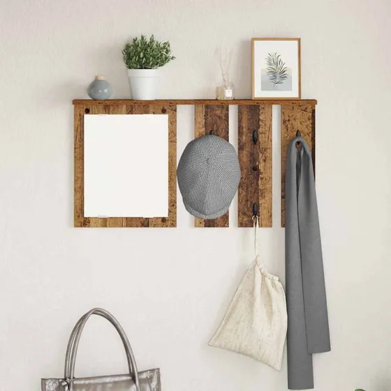 vidaXL Vægmonteret Jakkeholder med Hylde, Gammelt Træ, 85 x 10 x 45 cm