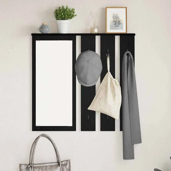vidaXL Vægmonteret Jakkeholder Sort, 84 x 10 x 80 cm, Træ