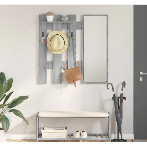 vidaXL Vægmonteret Jakkeholder med Spejl Grå Sonoma 100 x 10 x 100 cm