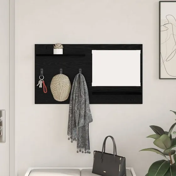vidaXL Vægmonteret Jakkeholder Sort 90 x 10 x 50 cm Konstrueret Træ