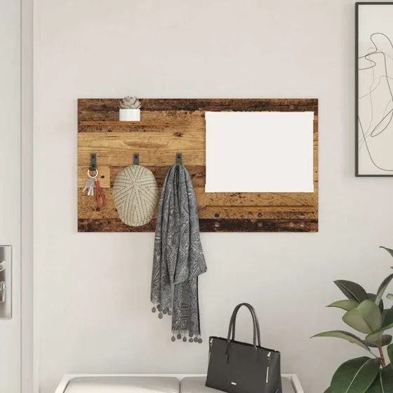 vidaXL Vægmonteret Jakkeholder med Hylde, Gammelt Træ, 90 x 10 x 50 cm