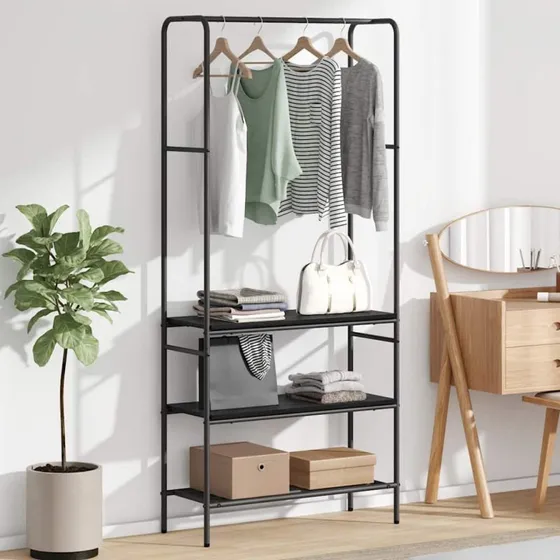 vidaXL Tøjstativ med Hylde, Sort, 77 x 30 x 171 cm, Konstrueret Træ