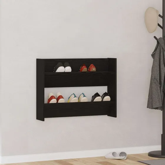 vidaXL Sko Skab 82 x 18 x 60 cm Sort Konstrueret Træ