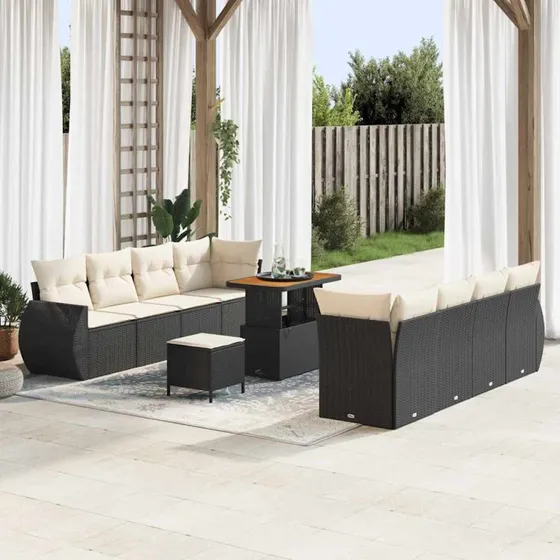 vidaXL Havesofa Sæt 11 stk Sort polyrattan med opbevaring