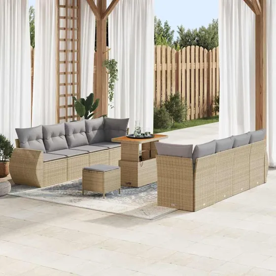 vidaXL Havesofa Sæt 11 pcs Beige Polyrrattan med Opbevaring