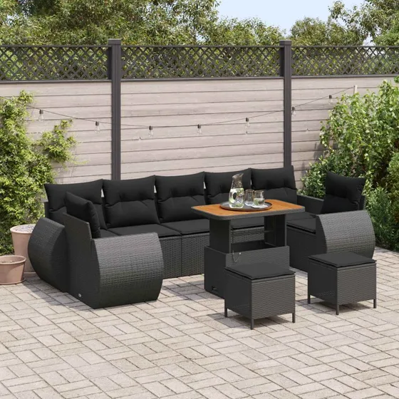 vidaXL Havesofa Sæt 10 stk Sort polyrattan