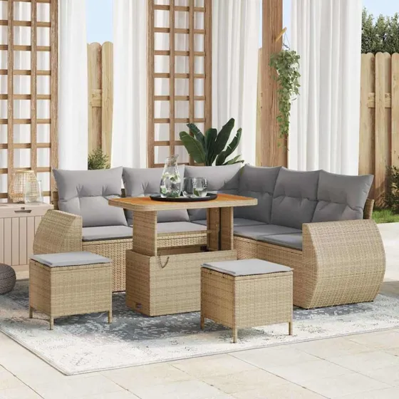 vidaXL Havesofa Sæt 8 stk Beige polyrattan