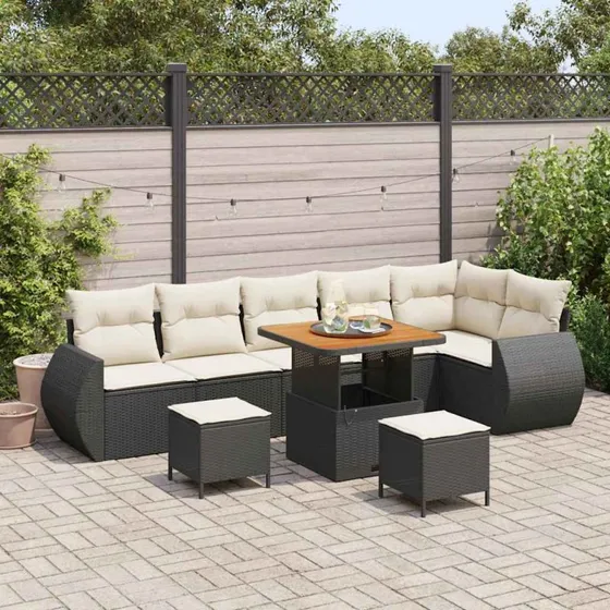 vidaXL Havesofa Sæt 9 pc Sort polyrattan