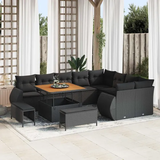 vidaXL Havesofa Sæt 12 stk Sort polyrattan