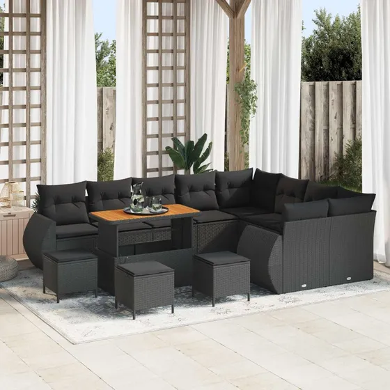 vidaXL Havesofa Sæt 13 pc Sort polyrattan