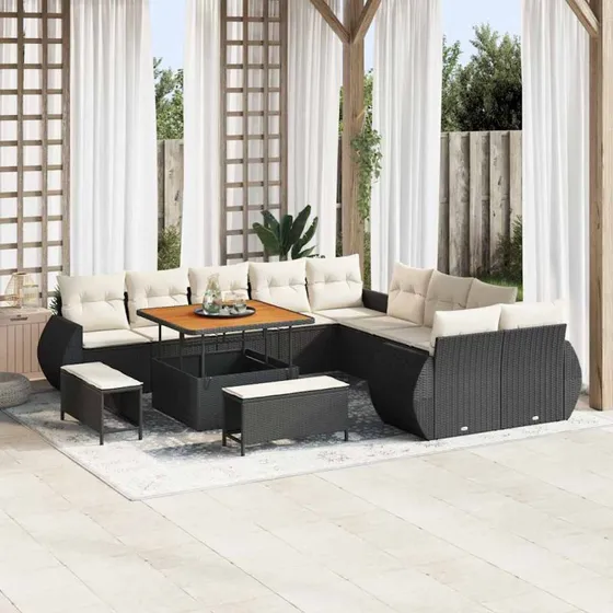 vidaXL Havesofa Sæt 13 pc Sort polyrattan